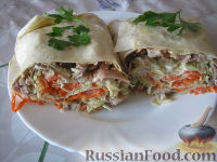 Фото приготовления рецепта: Лаваш с курицей и овощами - шаг №12