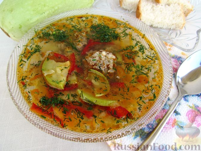 Фото приготовления рецепта: Суп с кабачками и тефтельками - шаг №12