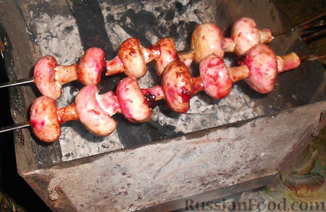 Фото приготовления рецепта: Шампиньоны, запеченные на мангале, в маринаде из чёрной смородины - шаг №6