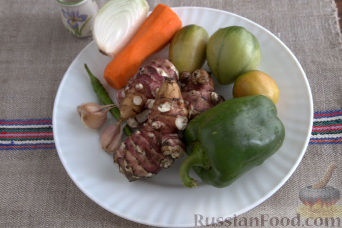 Фото приготовления рецепта: Овощная икра из топинамбура, с зелеными помидорами - шаг №1