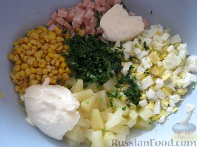 Рецепт салата ветчины с кукурузой