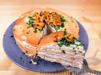 Фото приготовления рецепта: Блинный торт с курицей, грибами и сыром - шаг №16