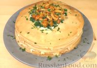 Фото приготовления рецепта: Блинный торт с курицей, грибами и сыром - шаг №15