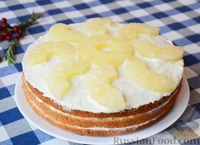 Творожный торт с ананасами, пошаговый рецепт на ккал, фото, ингредиенты - Ольга♥Ч