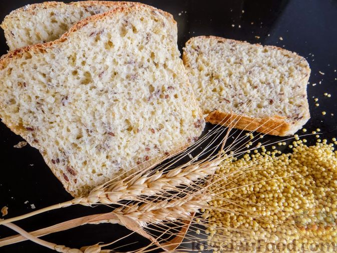 Фото к рецепту: Ночной хлеб с пшеном и семенами льна