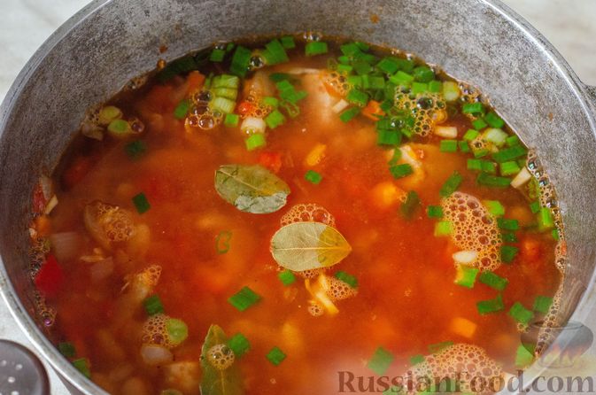 Фото приготовления рецепта: Томатный суп с курицей, фасолью и овощами - шаг №15