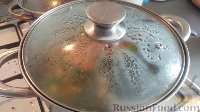 Фото приготовления рецепта: Суп с фрикадельками, овощами, шпинатом и перловкой (на курином бульоне) - шаг №26