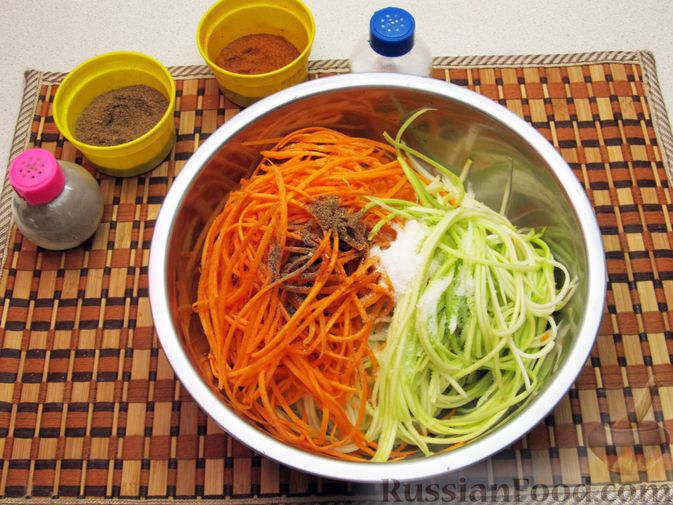 Фото приготовления рецепта: Салат из моркови и кабачков по-корейски - шаг №4