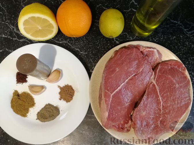 Фото приготовления рецепта: Бифштекс в пряном цитрусовом маринаде - шаг №1