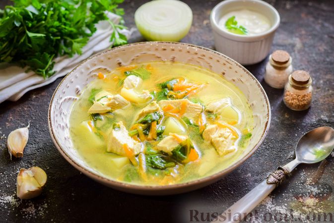 Фото приготовления рецепта: Суп с курицей и шпинатом - шаг №13
