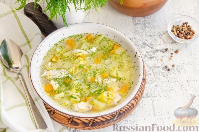Фото приготовления рецепта: Куриный суп с молодым картофелем и яйцом - шаг №11