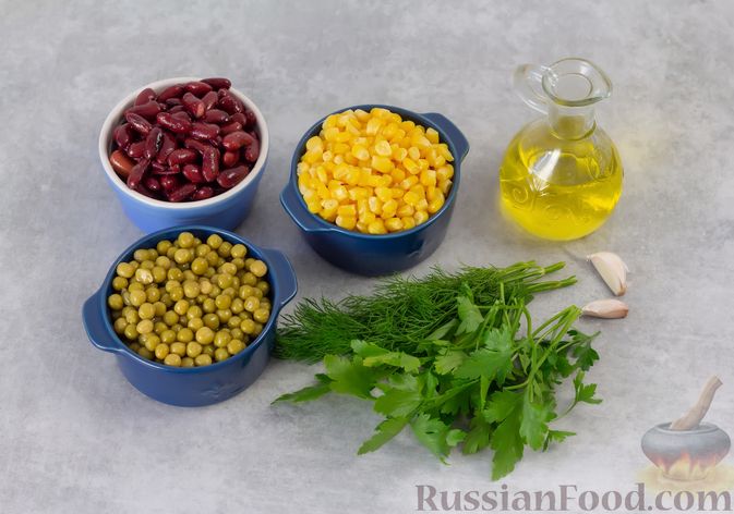 Фото приготовления рецепта: Гарнир из консервированной фасоли, кукурузы и зелёного горошка - шаг №1