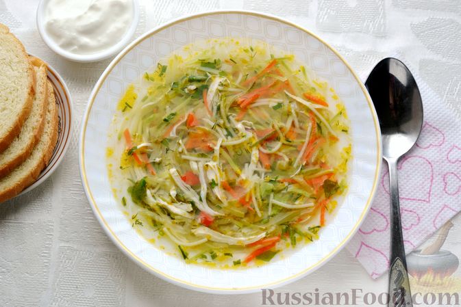 Фото приготовления рецепта: Суп с куриной грудкой, свежими огурцами, кабачками и вермишелью - шаг №16
