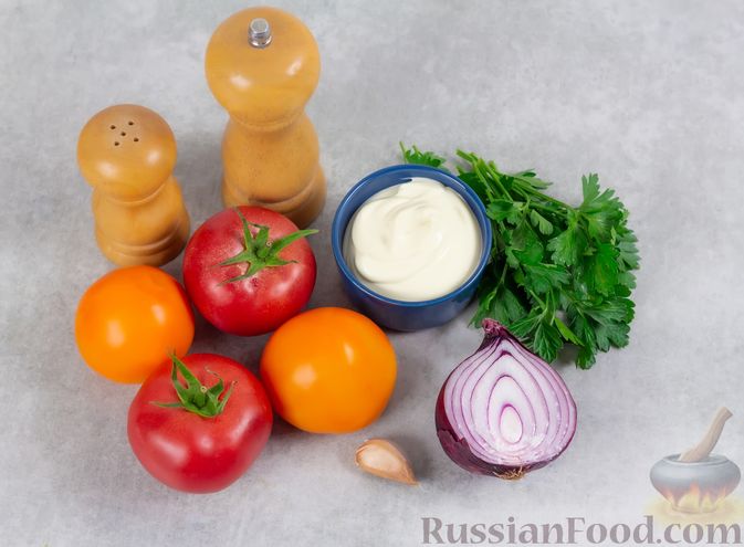 Фото приготовления рецепта: Салат из помидоров с красным луком и йогуртом - шаг №1