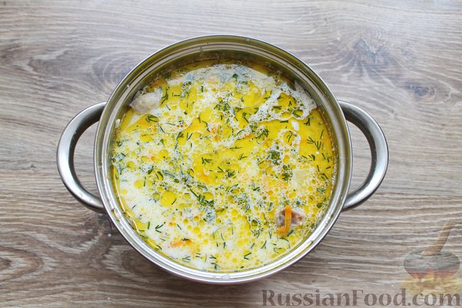 Фото приготовления рецепта: Суп с куриными крылышками, свежими огурцами и сметаной - шаг №16