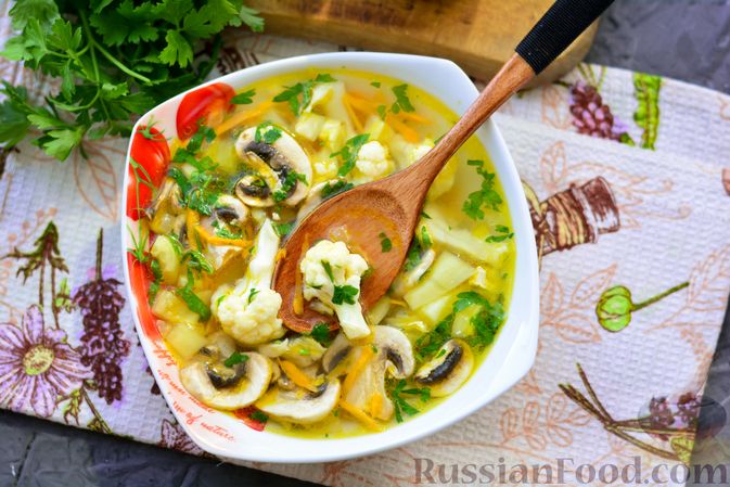 Фото приготовления рецепта: Суп с цветной капустой и шампиньонами - шаг №14