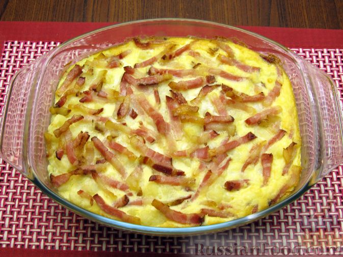 Фото приготовления рецепта: Запеканка из цветной капусты и бекона, в сливочно-сырной заливке - шаг №14