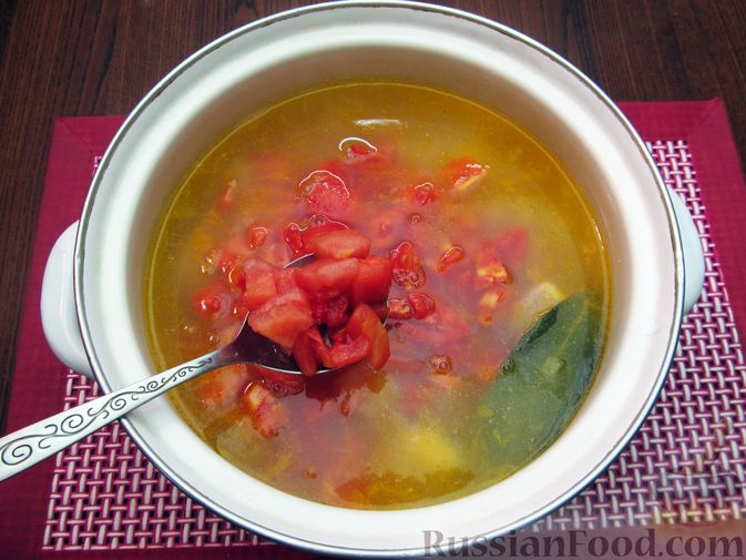 Фото приготовления рецепта: Суп из свинины с пшеном и помидорами - шаг №15