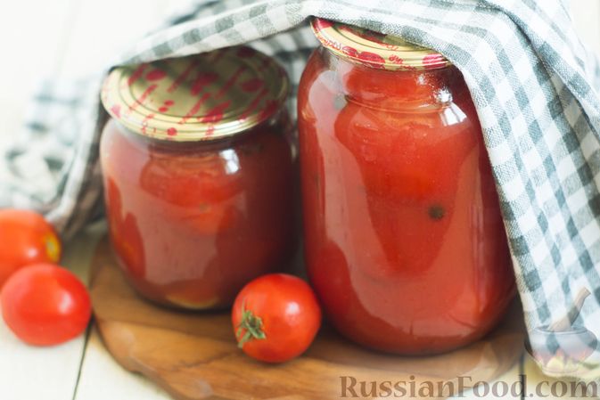 Фото к рецепту: Помидоры в томатном соке на зиму