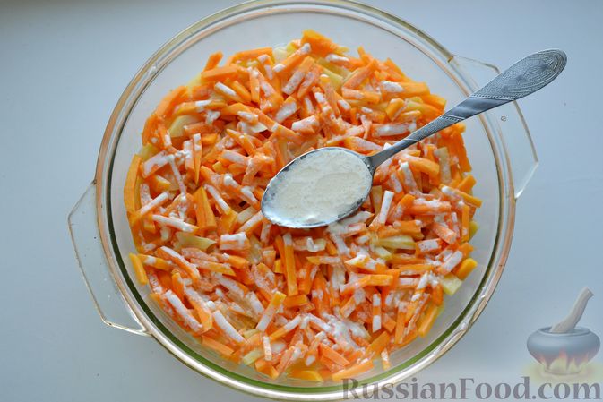 Фото приготовления рецепта: Запеканка с курицей, картошкой, тыквой и морковью - шаг №14