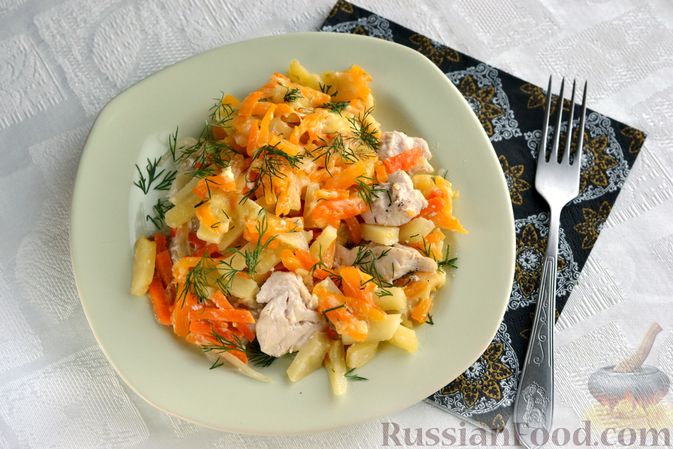 Фото приготовления рецепта: Запеканка с курицей, картошкой, тыквой и морковью - шаг №20