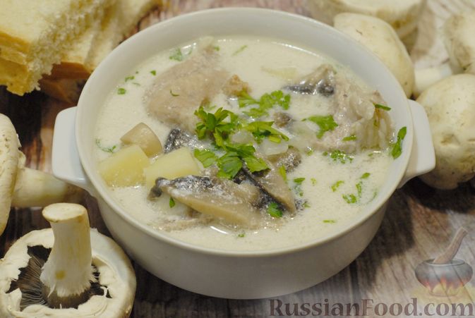 Фото к рецепту: Грибной суп с беконом, горчицей и сметаной