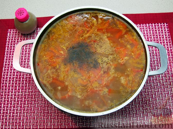 Фото приготовления рецепта: Гречневый суп с курицей и болгарским перцем - шаг №19