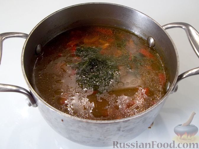Фото приготовления рецепта: Куриный суп с квасом и лапшой - шаг №17
