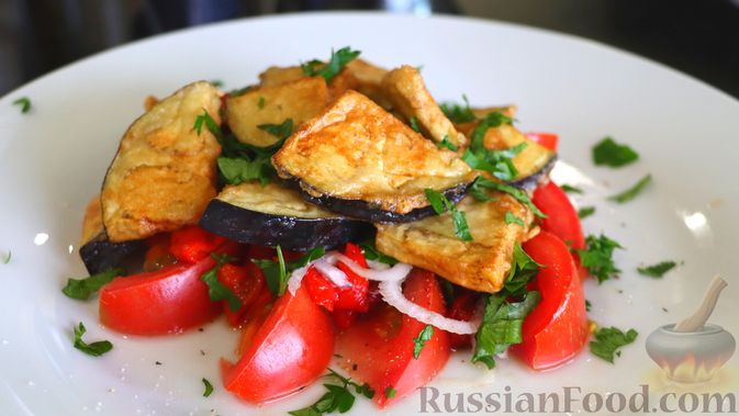 Как приготовить Салат из баклажана, помидора и лука рецепт пошагово