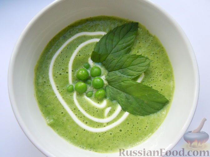 Рецепт Зеленый суп с горошком и мятой