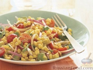 Рецепт Кукурузный салат с помидорами, авокадо и базиликом