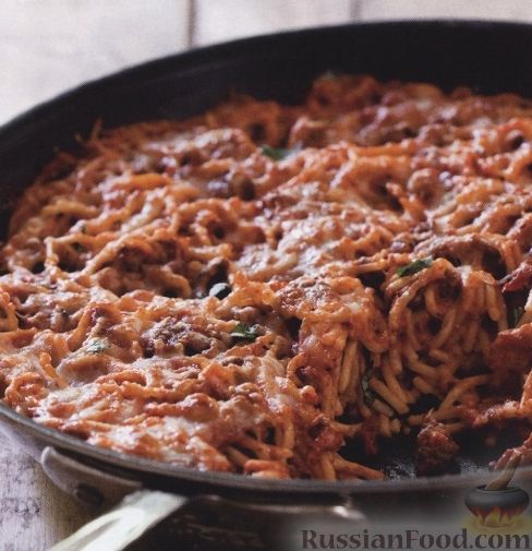 Рецепт Спагетти с фаршем, приготовленные на сковороде