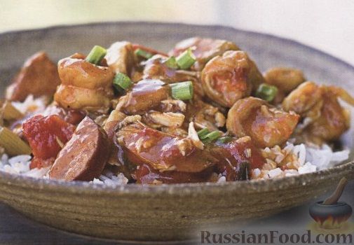 Рецепт Соус-рагу с креветками и копчеными колбасками