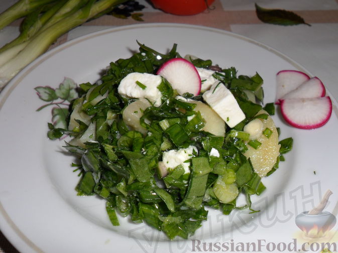 Рецепт Салат из зеленого лука, щавеля и брынзы