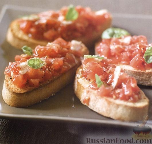 Рецепт Чесночные тосты с помидорами и базиликом