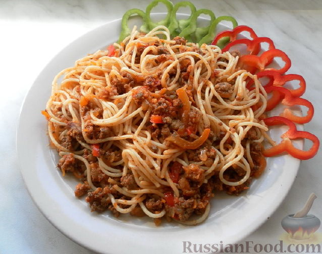 Рецепт Спагетти с фаршем и овощами