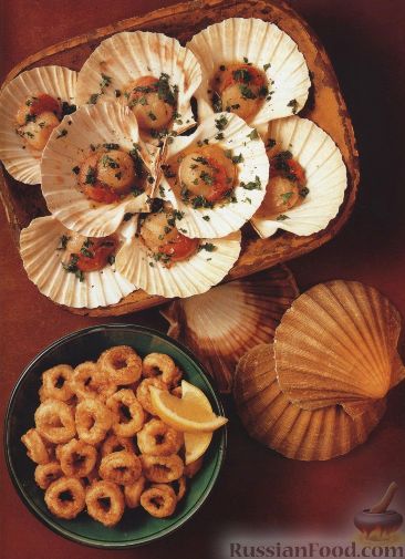Рецепт Жареные морские гребешки и кальмары