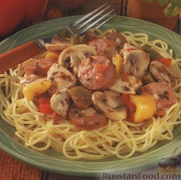 Рецепт Спагетти с соусом из мяса, овощей и грибов