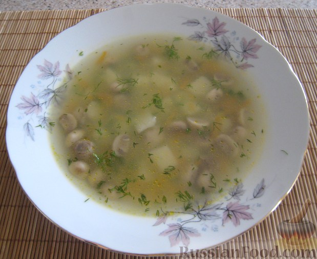 Рецепт Суп грибной на курином бульоне