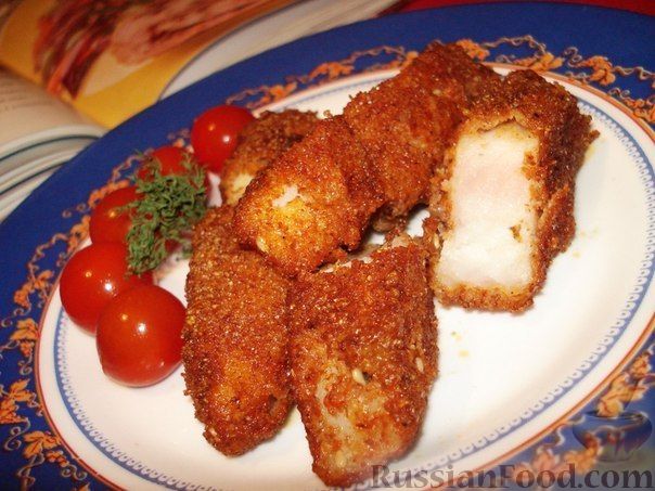 Рецепт Рыбные палочки в папрично-сырной панировке