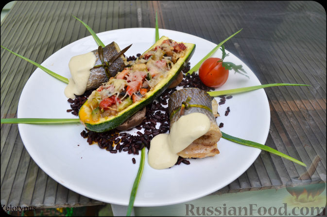 Рецепт Рулетики из сибаса, с овощами и рисом