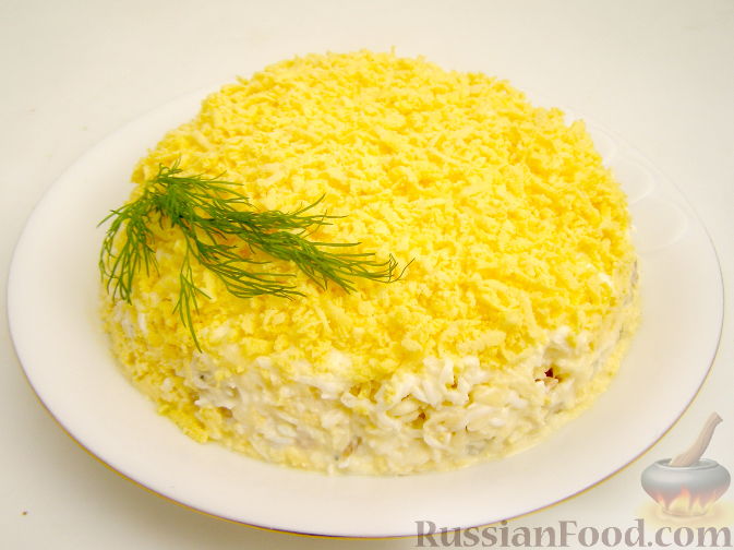 Рецепт Салат "Мимоза" из лосося с сыром
