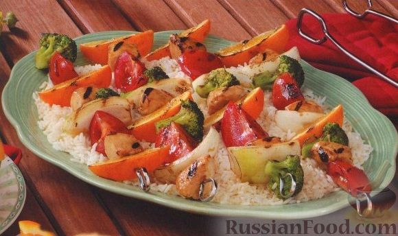 Рецепт Шашлыки из курицы с овощами и апельсинами