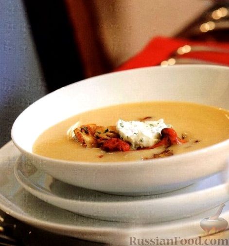 Рецепт Фасолевый суп-пюре с грибами и сливочным соусом