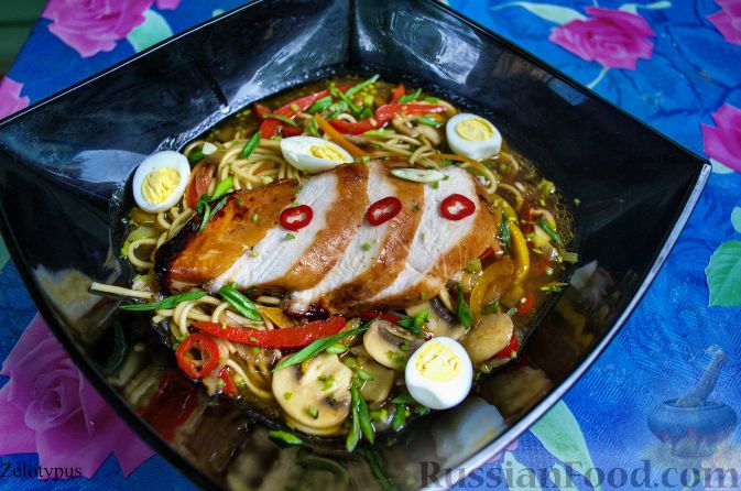 Рецепт Яичная лапша с курицей (по азиатским мотивам)