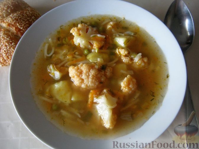 Рецепт Суп с цветной капустой (брокколи) и вермишелью