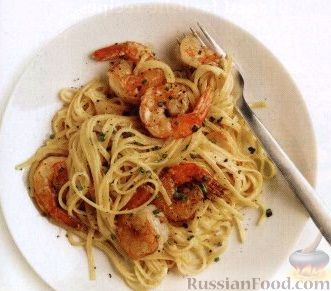 Рецепт Спагетти с креветками и сливочным сыром