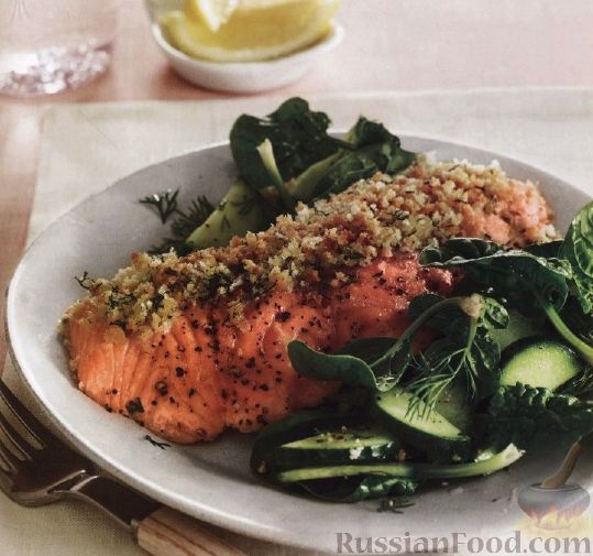 Рецепт Печеный лосось с зеленым салатом