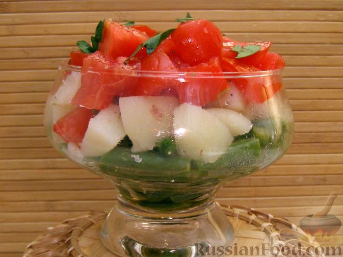 Рецепт Теплый салат с зеленой фасолью и помидорами