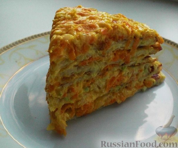 Рецепт Торт кабачковый с сырно-овощной начинкой
